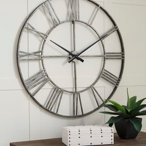 Horloge murale 36 x 36 po en métal argent antique - Paquita