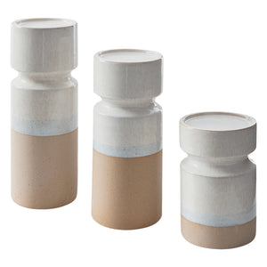 Ensemble de 3 bougeoirs en céramique ivoire & brun clair - Hurston