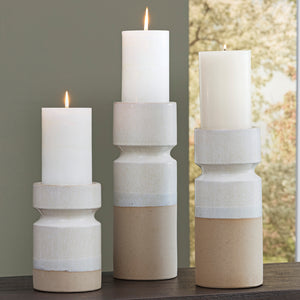 Ensemble de 3 bougeoirs en céramique ivoire & brun clair - Hurston