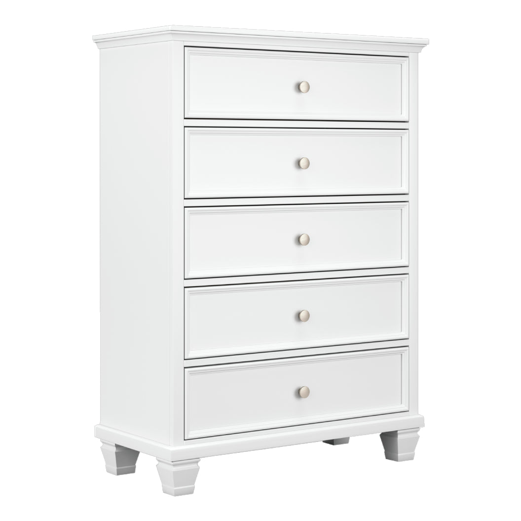 Commode à 5 tiroirs en bois blanc - Fortman