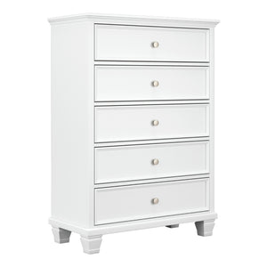 Commode à 5 tiroirs en bois blanc - Fortman