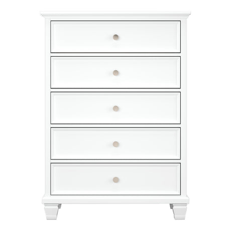 Commode à 5 tiroirs en bois blanc - Fortman