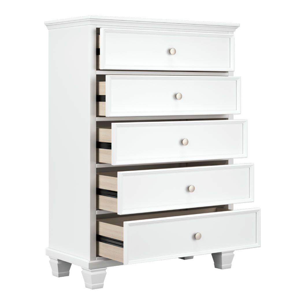 Commode à 5 tiroirs en bois blanc - Fortman
