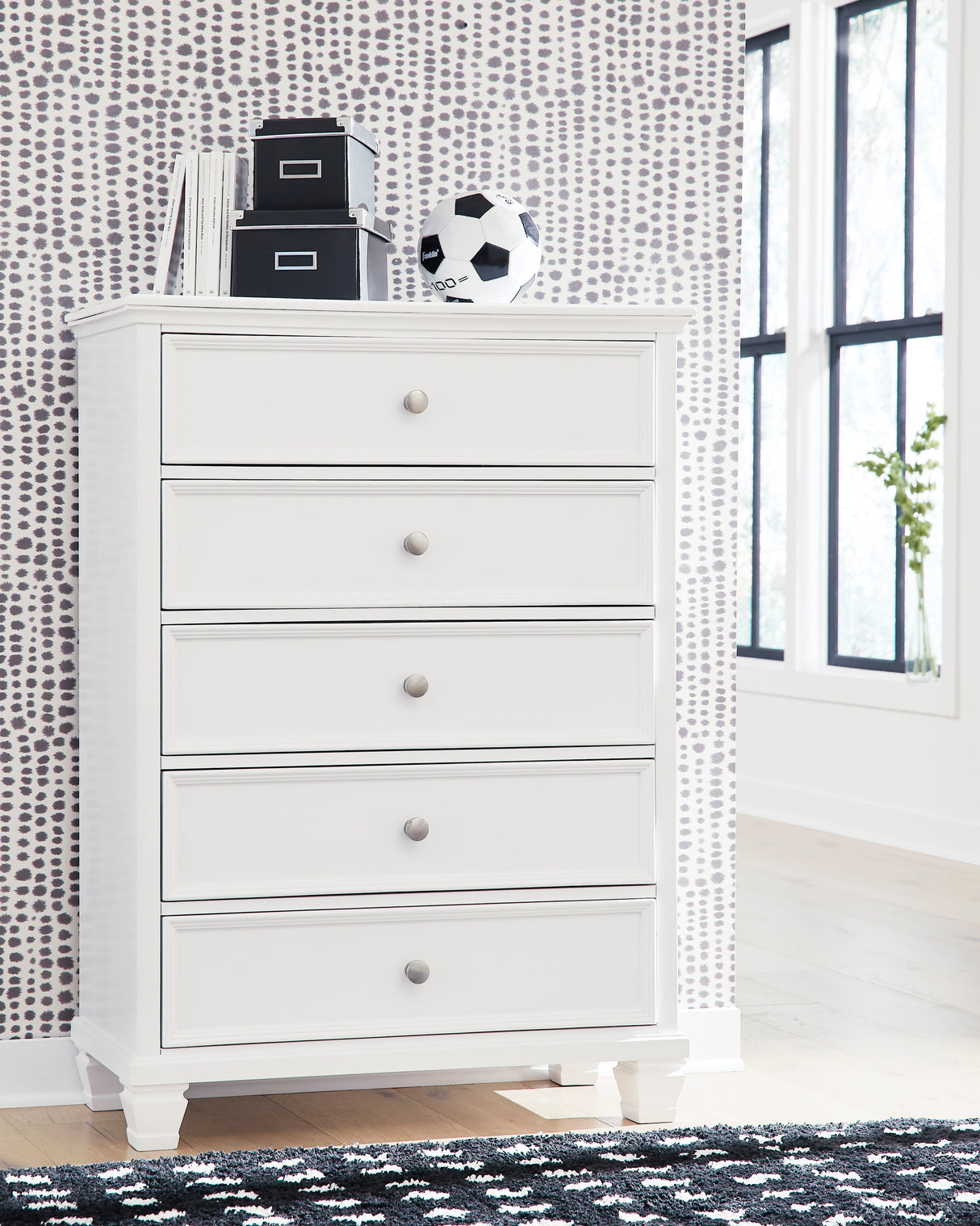 Commode à 5 tiroirs en bois blanc - Fortman