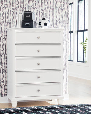 Commode à 5 tiroirs en bois blanc - Fortman