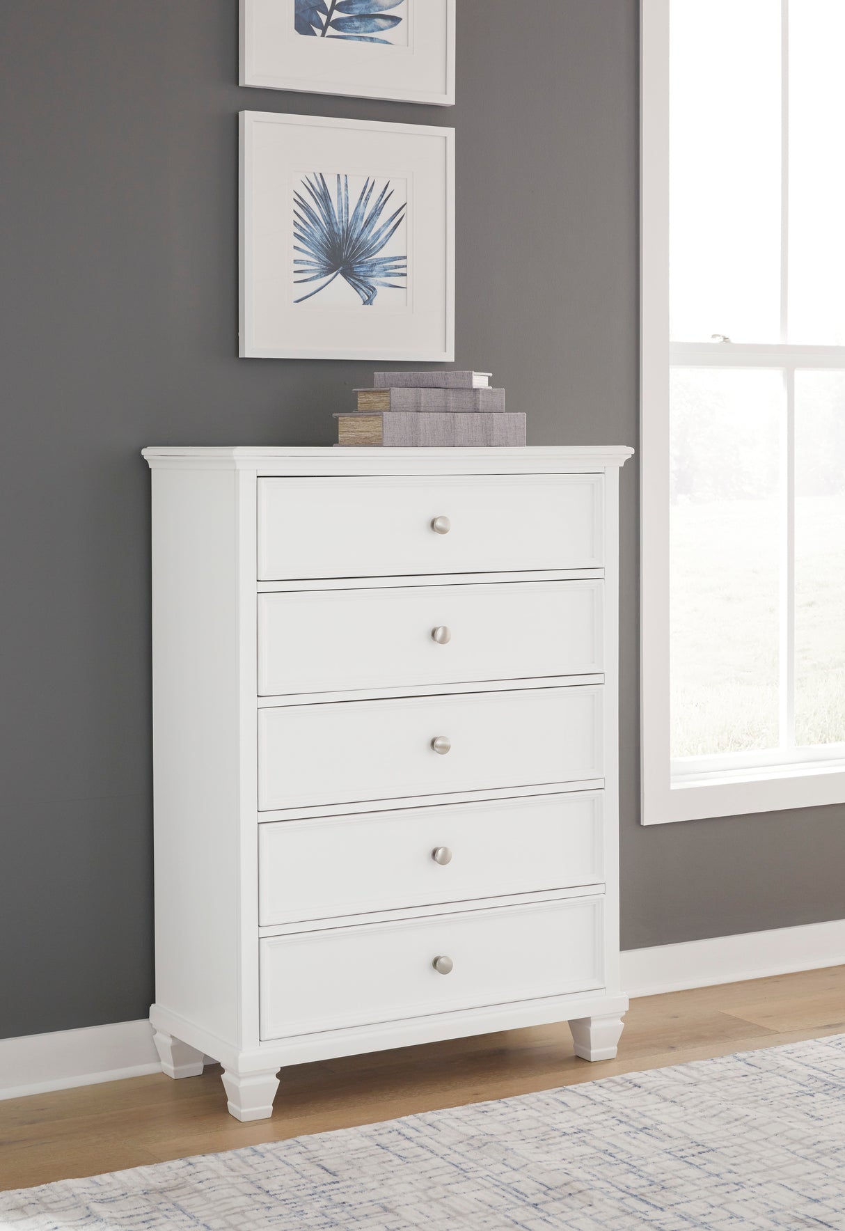 Commode à 5 tiroirs en bois blanc - Fortman