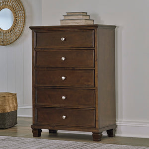Commode à 5 tiroirs en bois brun - Danabrin