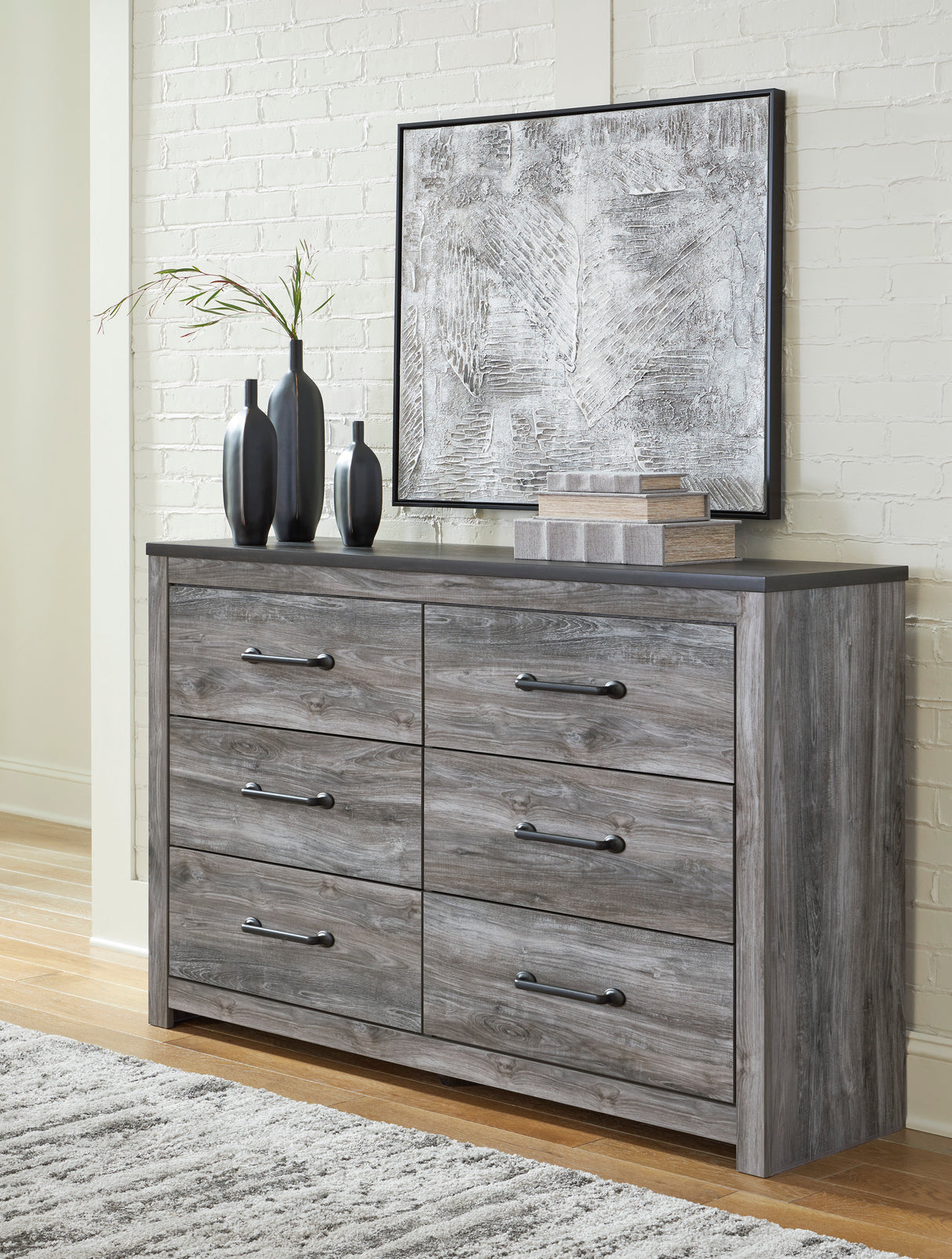 Bureau à 6 tiroirs en bois et placage gris foncé - Bronyan