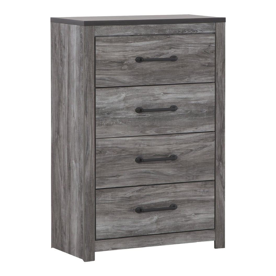 Commode à 4 tiroirs en bois et placage gris foncé