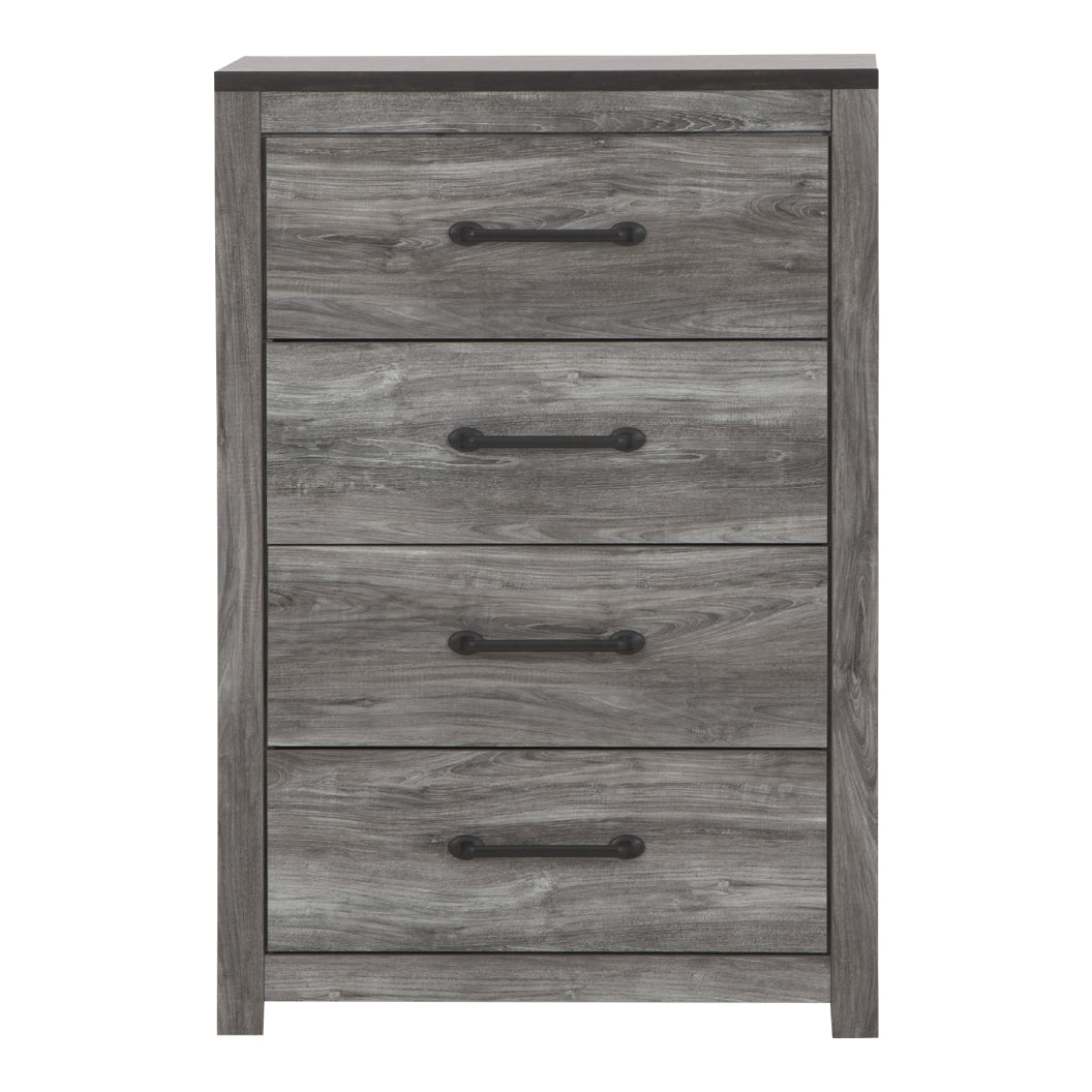 Commode à 4 tiroirs en bois et placage gris foncé