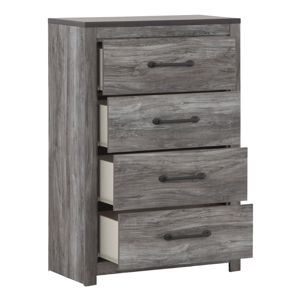 Commode à 4 tiroirs en bois et placage gris foncé