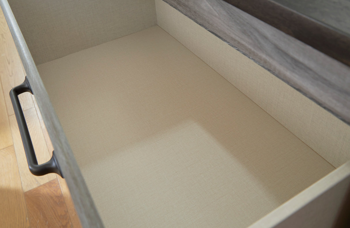 Commode à 4 tiroirs en bois et placage gris foncé