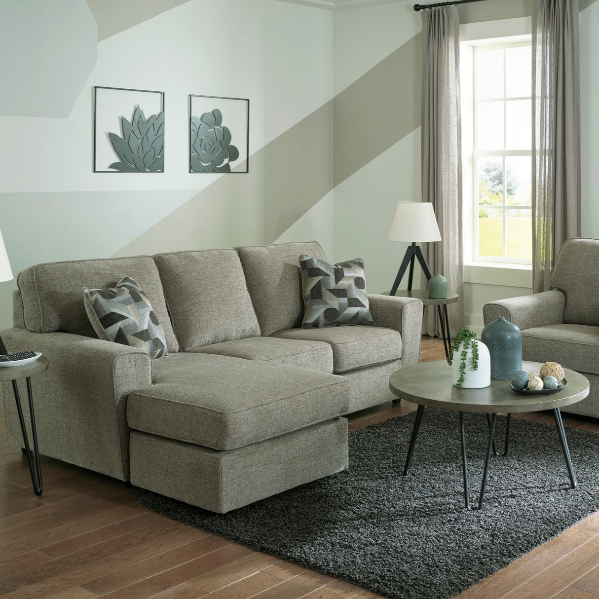 Sofa en tissu beige avec chaise longue - Cascilla