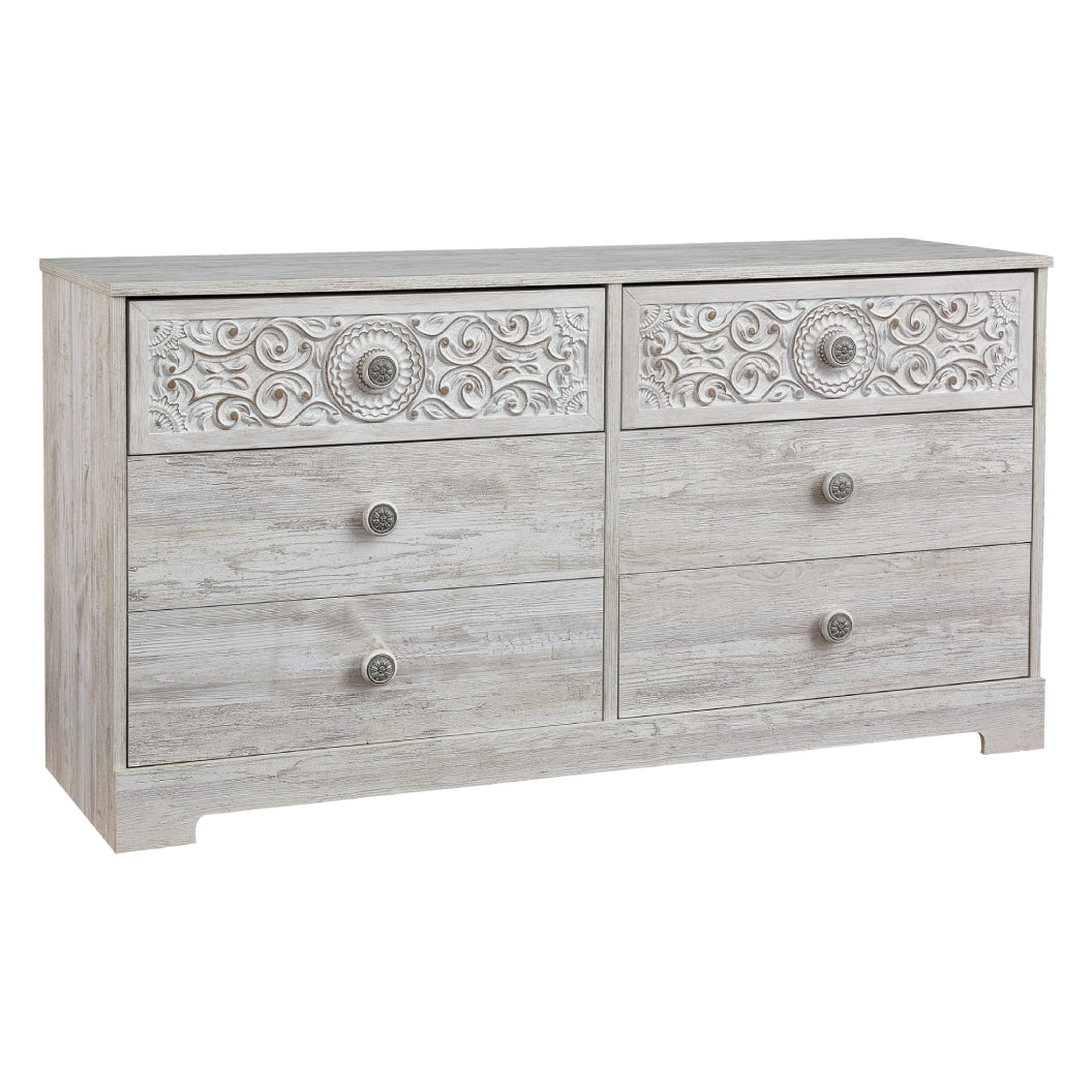 Bureau à 6 tiroirs en bois blanc antique - Paxberry