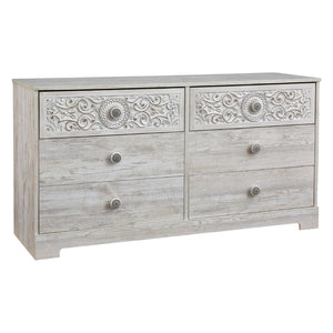 Bureau à 6 tiroirs en bois blanc antique - Paxberry