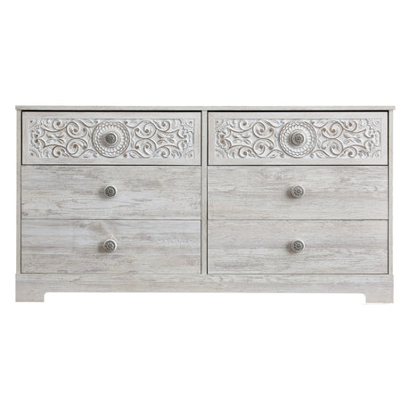 Bureau à 6 tiroirs en bois blanc antique - Paxberry