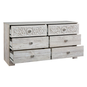 Bureau à 6 tiroirs en bois blanc antique - Paxberry