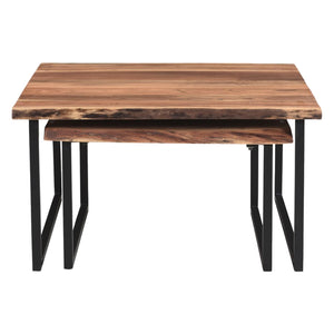 Ensemble de 2 tables basses en bois d'acacia et métal noir - Jivin