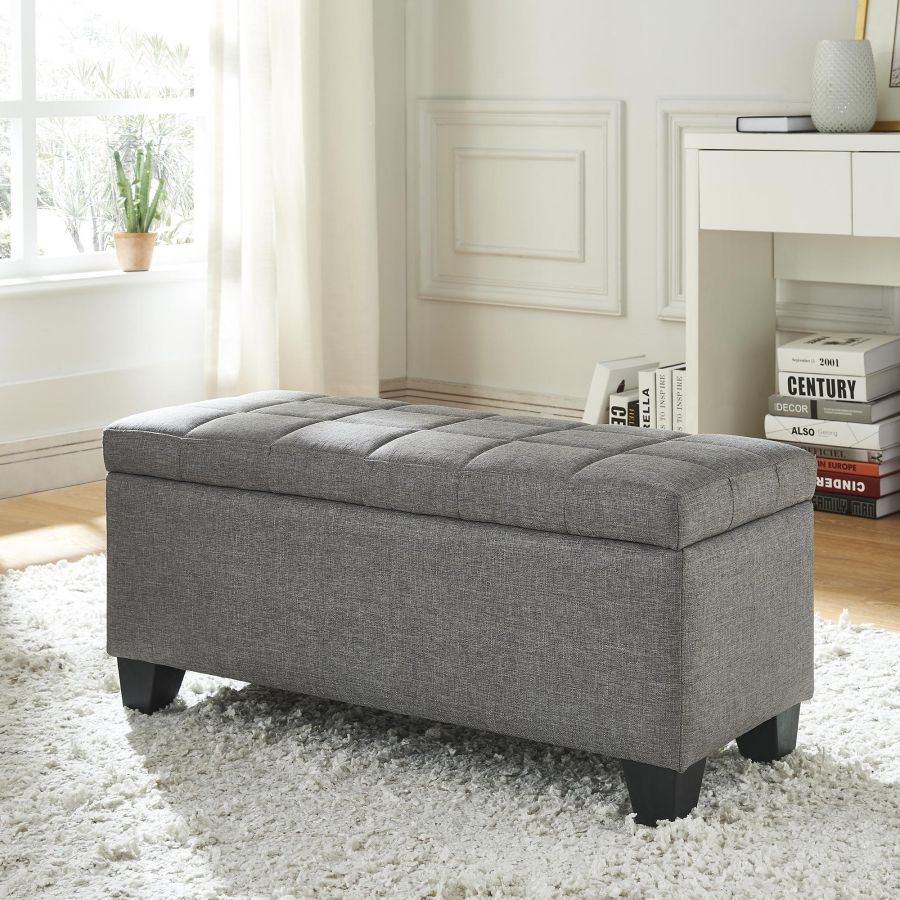 Banc de rangement Lila en tissu gris