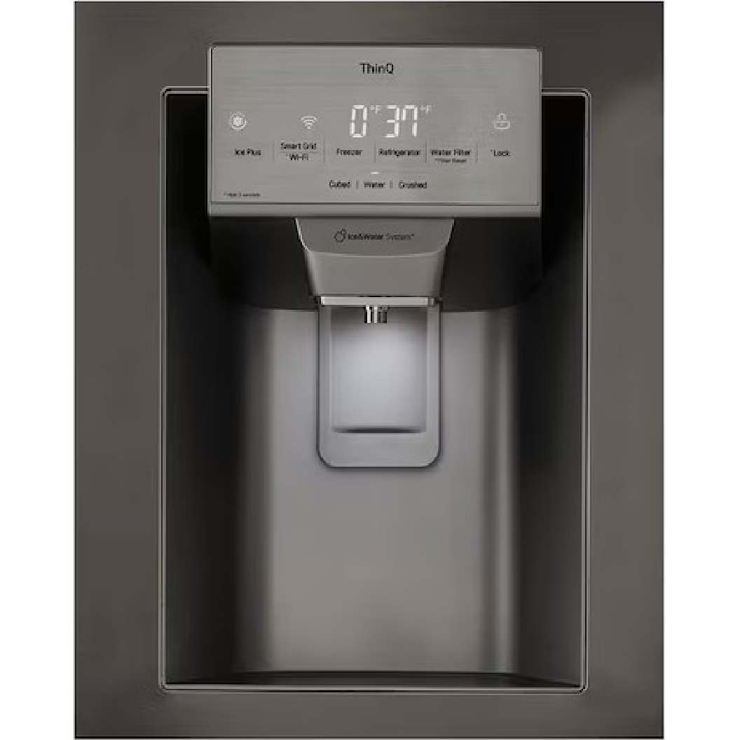 Réfrigérateur porte française 36 po, 28 pi³ à 3 portes Inox noir avec distributeur d'eau et glaçons