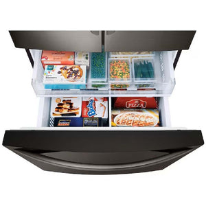 Réfrigérateur porte française 36 po, 28 pi³ à 3 portes Inox noir avec distributeur d'eau et glaçons