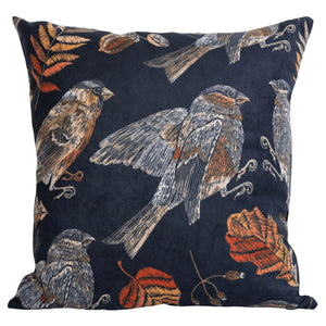 Coussin 18 x 18 po en velours imprimé d'oiseaux colorés - Panama