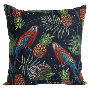 Coussin 18 x 18 po en velours imprimé d'oiseaux tropicaux - Lima