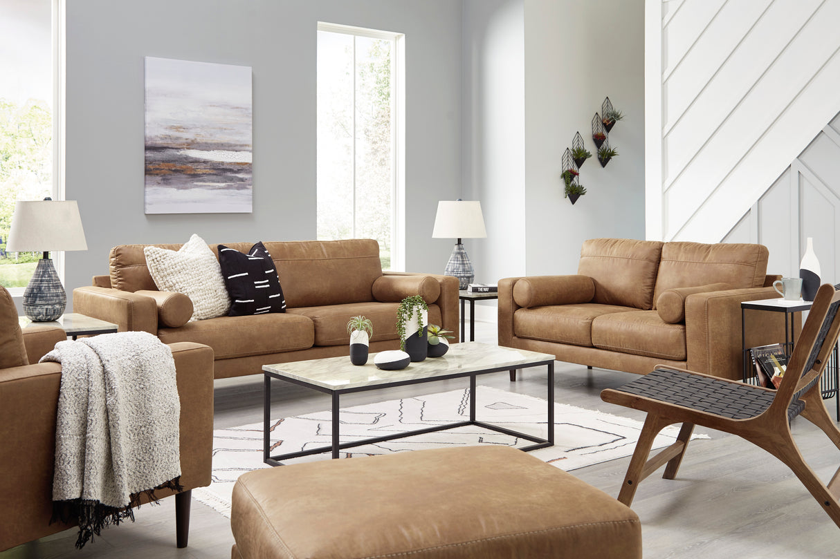 Fauteuil fixe tissu caramel Telora
