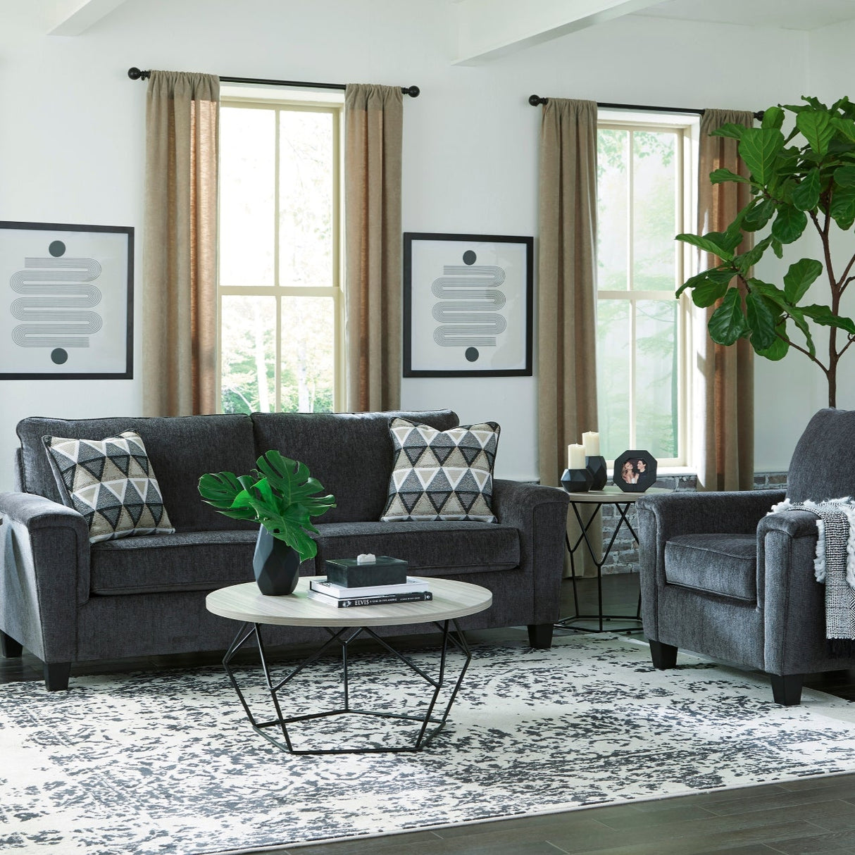 Sofa condo en tissu gris foncé - Abinger