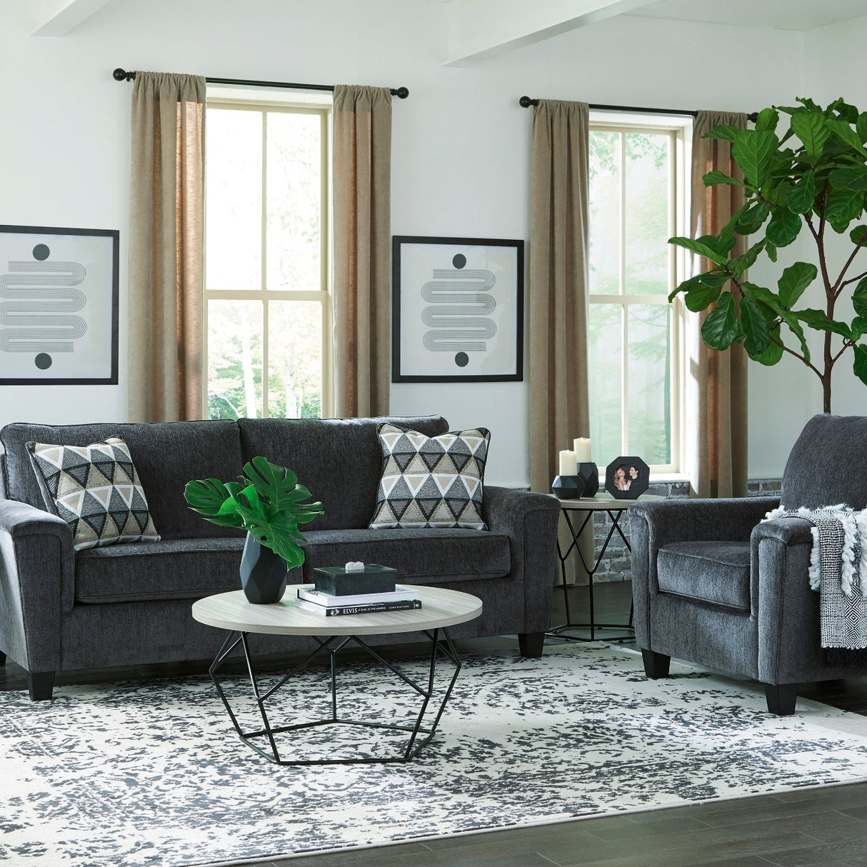 Sofa lit queen gris foncé tissu - Abinger