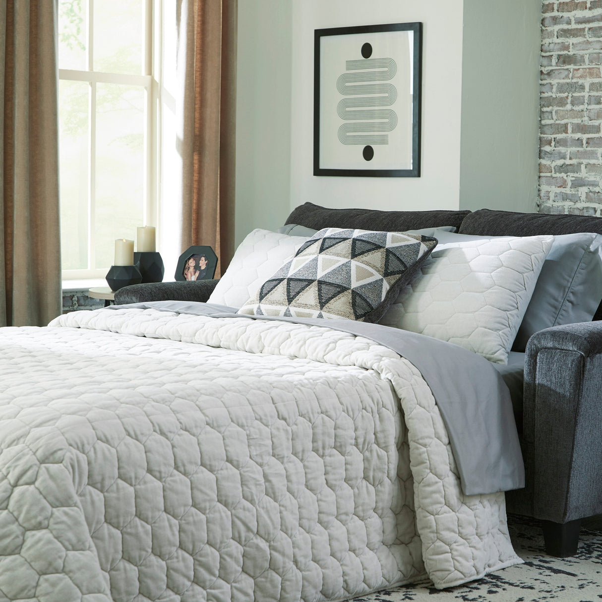 Sofa lit queen gris foncé tissu - Abinger
