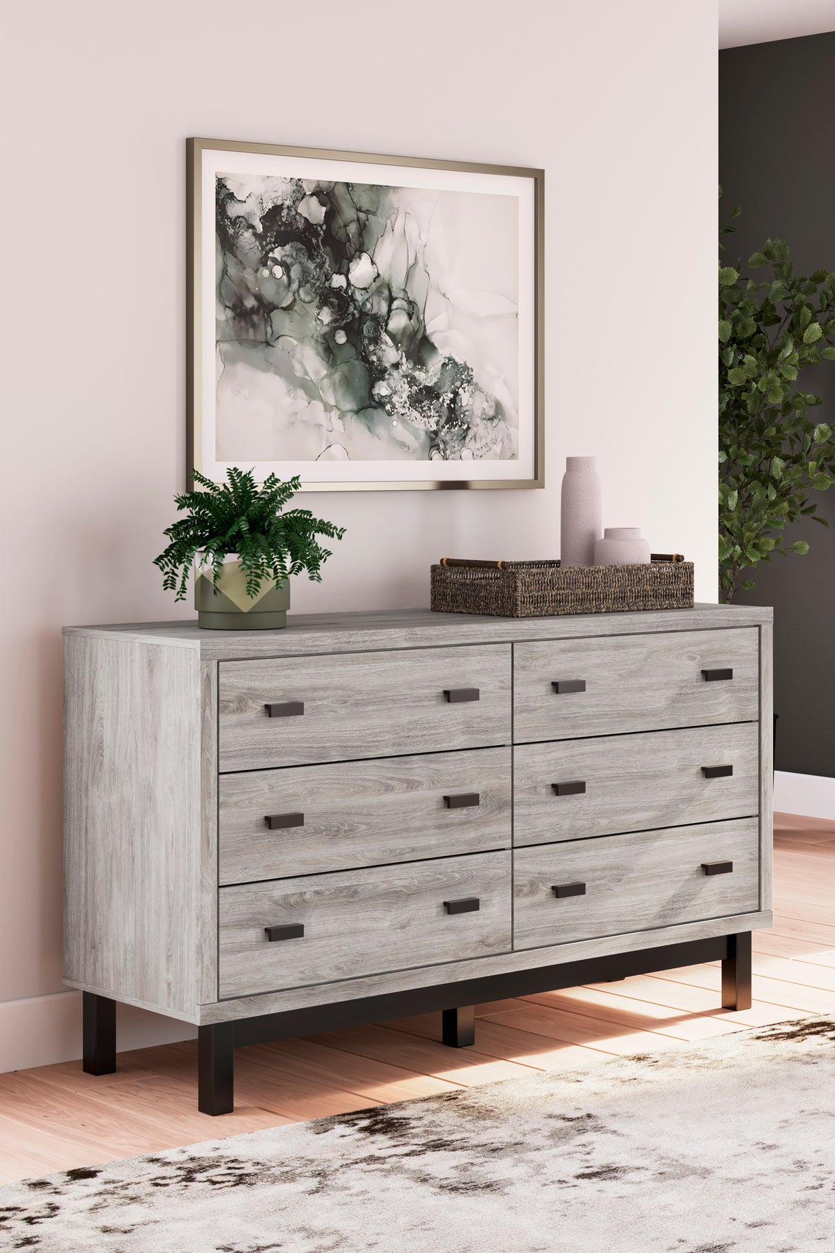 Bureau à 6 tiroirs en bois gris et métal noir - Vessalli
