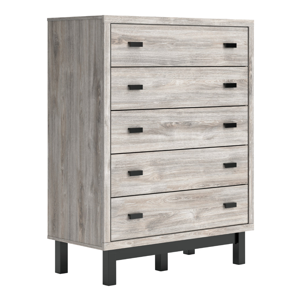 Commode à 5 tiroirs en bois gris et métal noir