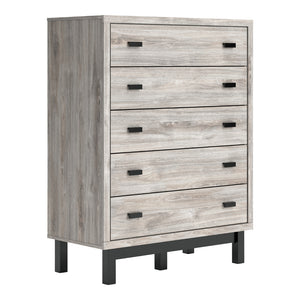 Commode à 5 tiroirs en bois gris et métal noir