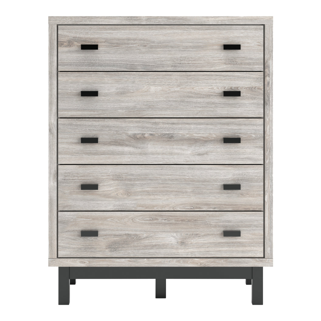 Commode à 5 tiroirs en bois gris et métal noir