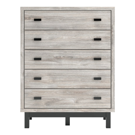 Commode à 5 tiroirs en bois gris et métal noir