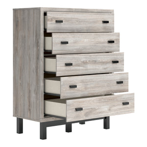 Commode à 5 tiroirs en bois gris et métal noir