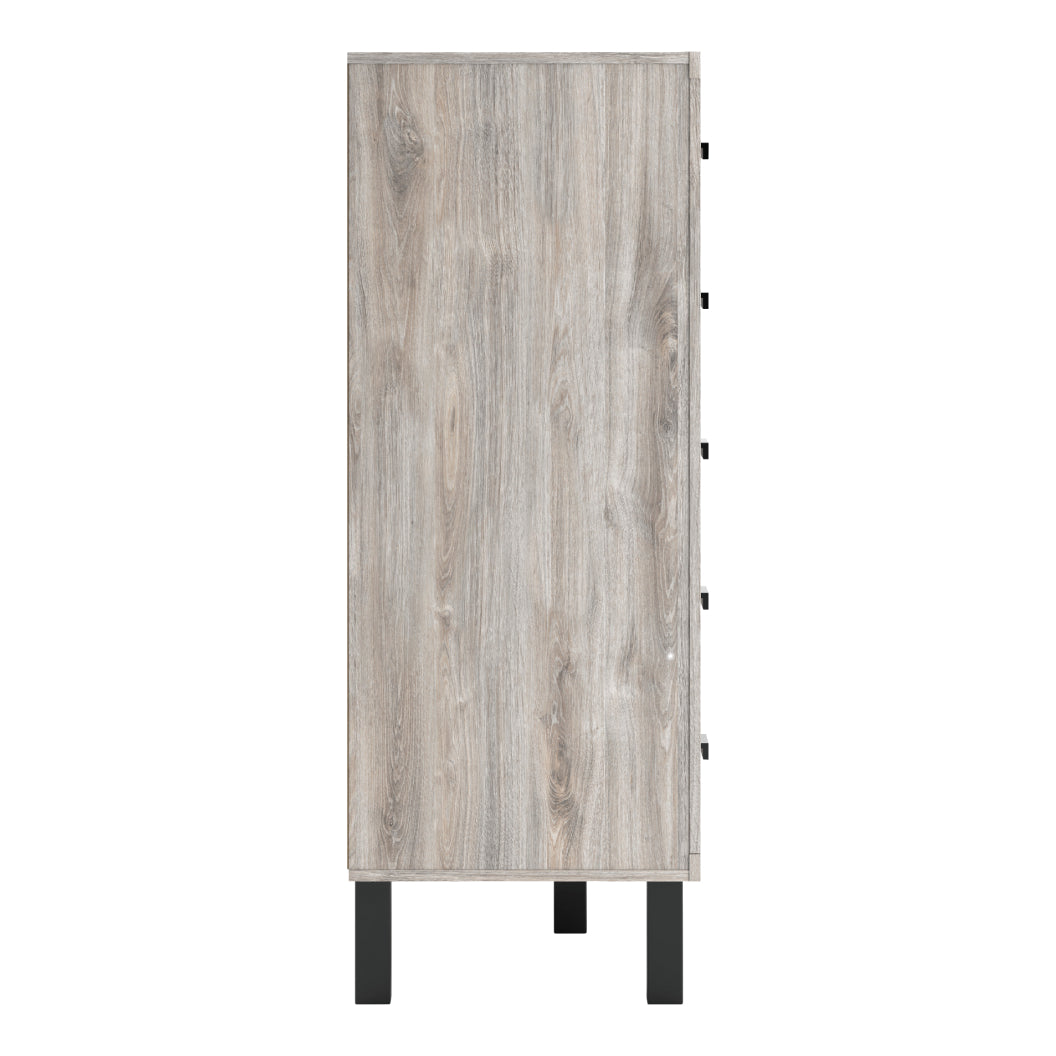 Commode à 5 tiroirs en bois gris et métal noir