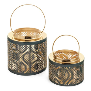 Lanterne en métal vert foncé et or avec poignée intégrée - Pratt