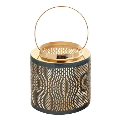 Lanterne en métal vert foncé et or avec poignée intégrée - Pratt