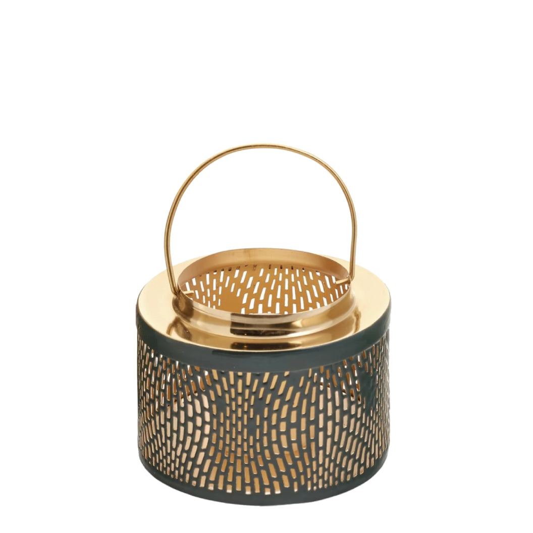 Lanterne en métal vert foncé et or avec poignée intégrée - Pratt