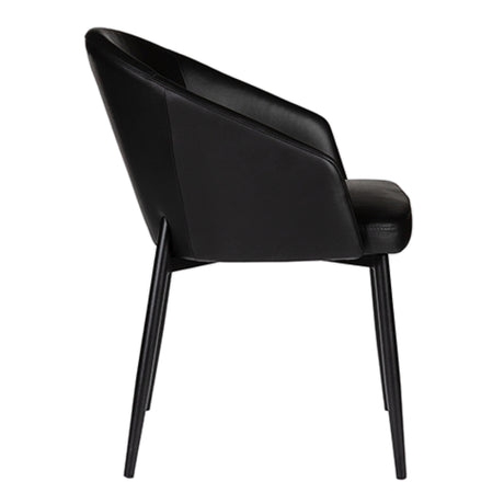 Chaise de salle à manger capitaine en cuir noir - Emma