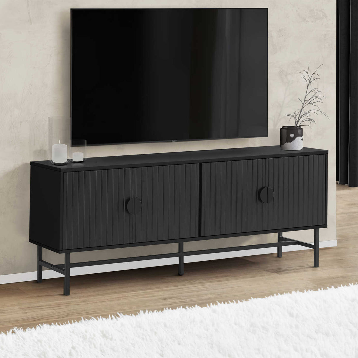 Meuble de télévision en stratifié et métal noir - I 2732-2733