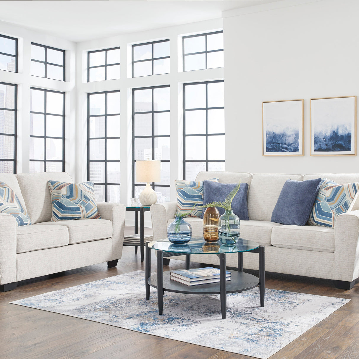 Sofa en tissu blanc neige avec coussins - Cashton