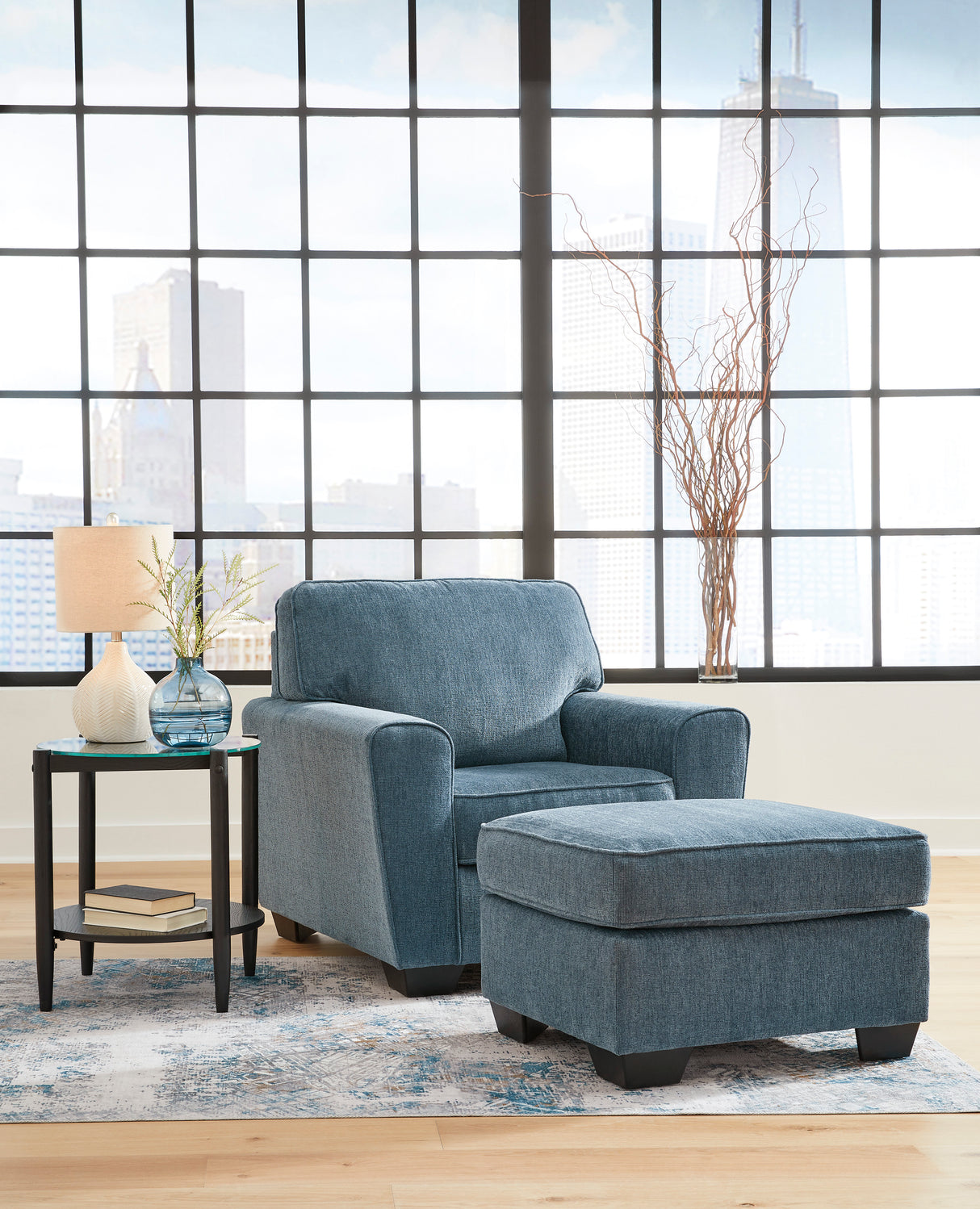 Ottoman Cashton en tissu bleu