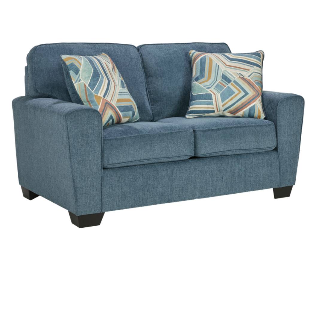 Causeuse en tissu bleue avec coussins - Cashton