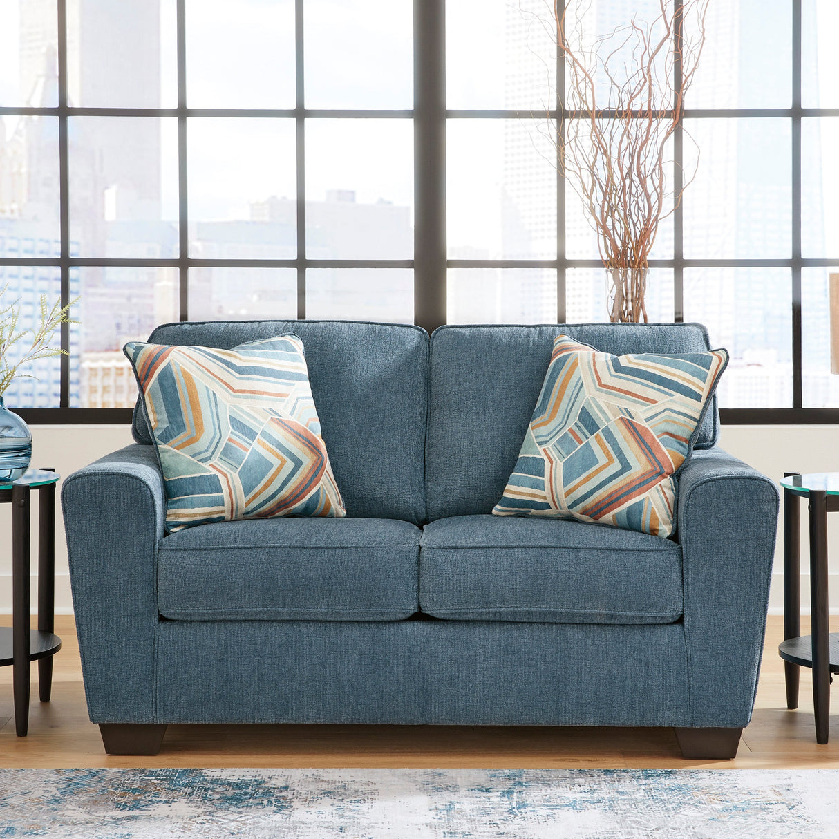 Causeuse en tissu bleue avec coussins - Cashton