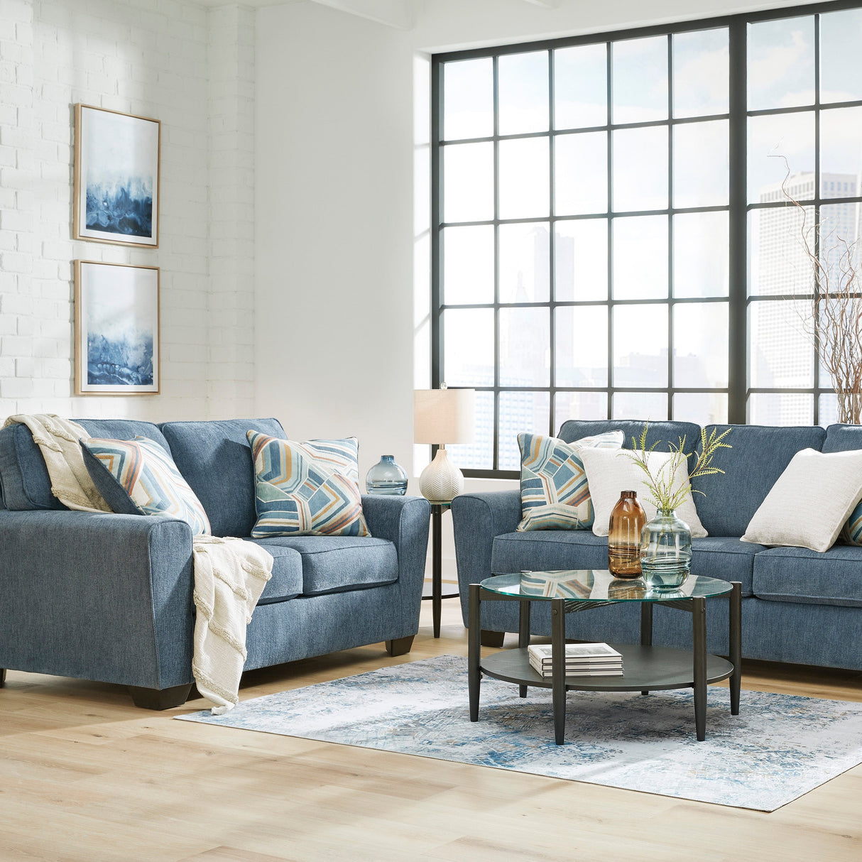 Causeuse en tissu bleue avec coussins - Cashton