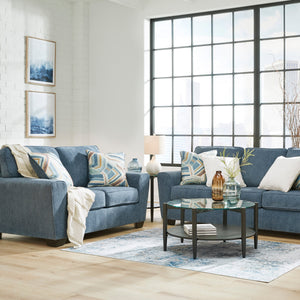 Causeuse en tissu bleue avec coussins - Cashton