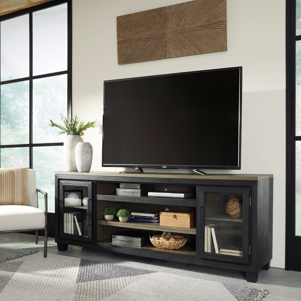 Meuble de télévision en bois et placage bicolore à 2 portes - Foyland